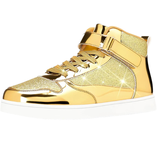 Women's Men's Mirror Metallic Finish High Top Sneakers with Glitter Accents