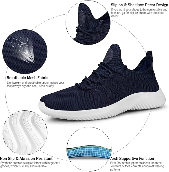 Womens Slip On Running Shoes Non Slip Walking Shoes Lightweight Gym Workout Shoes