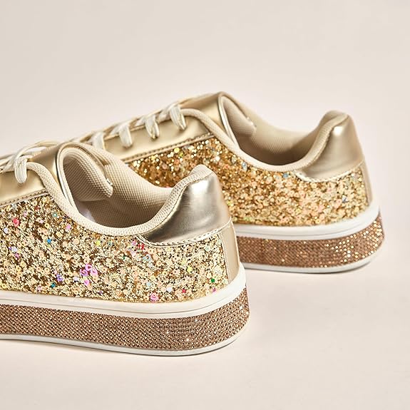 Women's Glitter Tennis Sneakers Neon Dressy Sparkly Sneakers