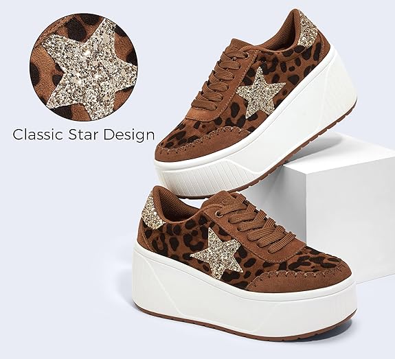 Women's Platform Chunky Sneakers Fashion Star Glitter