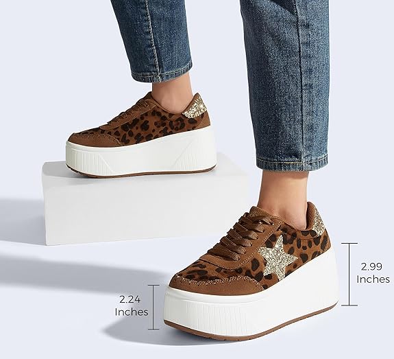 Women's Platform Chunky Sneakers Fashion Star Glitter