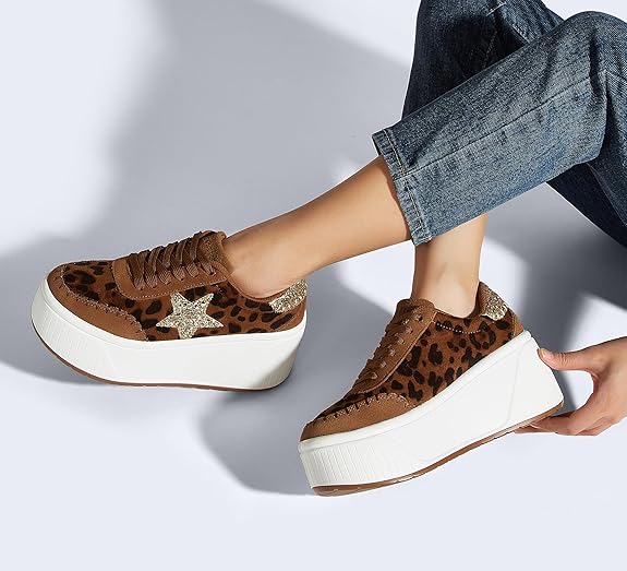 Women's Platform Chunky Sneakers Fashion Star Glitter