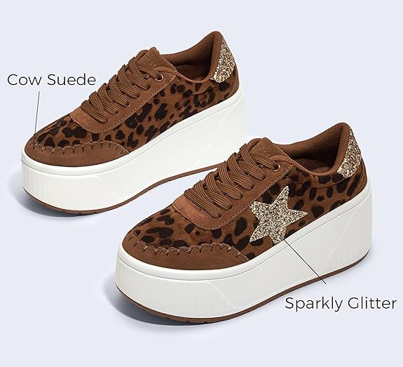 Women's Platform Chunky Sneakers Fashion Star Glitter