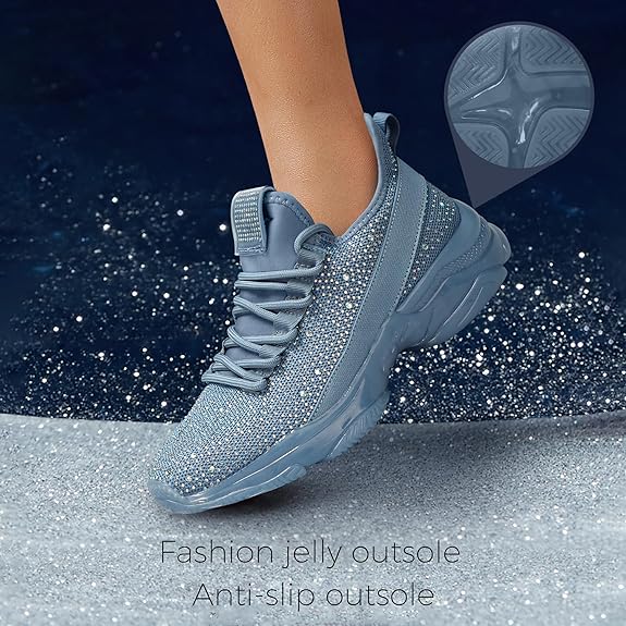 Women's Rhinestone Mesh Slip On Walking Shoes