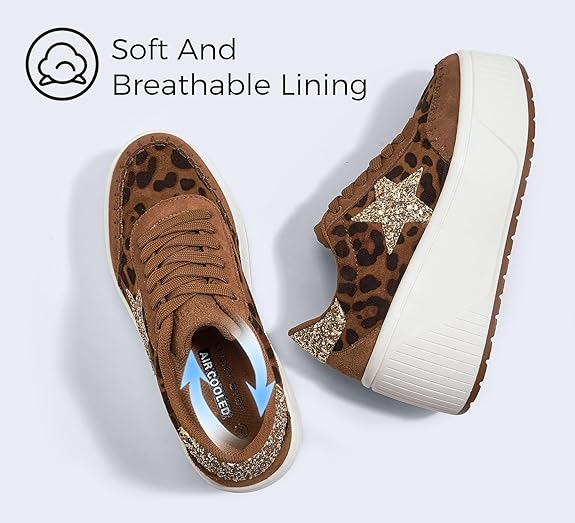 Women's Platform Chunky Sneakers Fashion Star Glitter