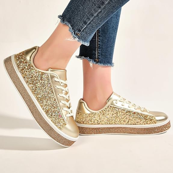 Women's Glitter Tennis Sneakers Neon Dressy Sparkly Sneakers