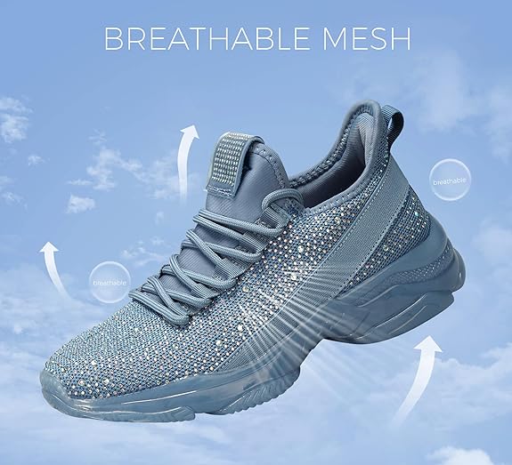 Women's Rhinestone Mesh Slip On Walking Shoes