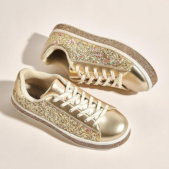 Women's Glitter Tennis Sneakers Neon Dressy Sparkly Sneakers