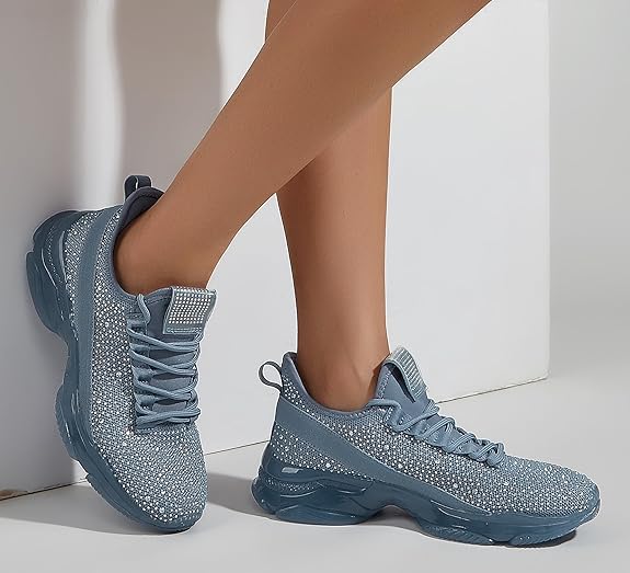 Women's Rhinestone Mesh Slip On Walking Shoes