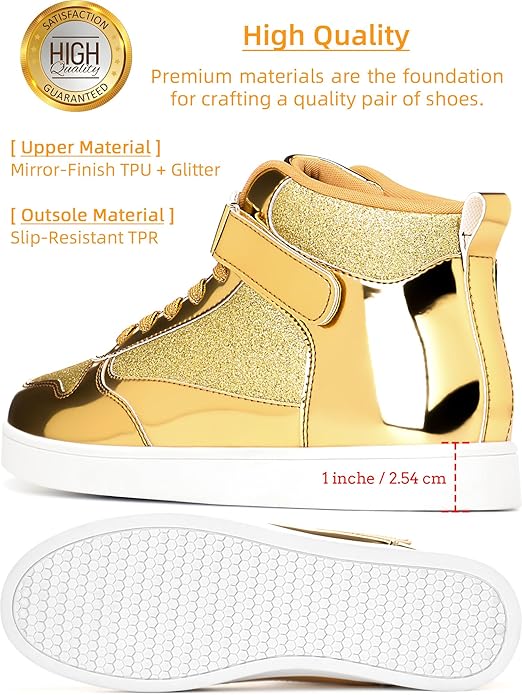 Women's Men's Mirror Metallic Finish High Top Sneakers with Glitter Accents