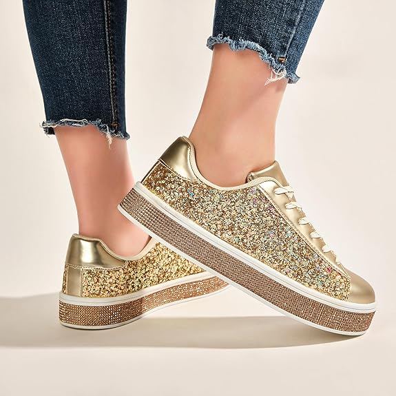 Women's Glitter Tennis Sneakers Neon Dressy Sparkly Sneakers