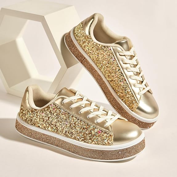 Women's Glitter Tennis Sneakers Neon Dressy Sparkly Sneakers