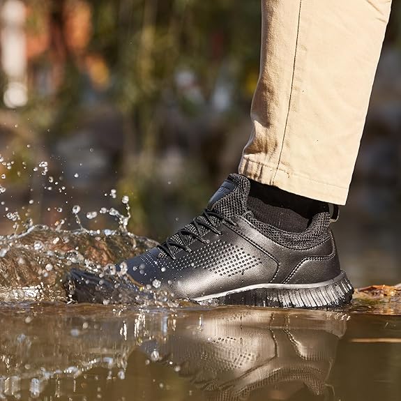 Men's Non Slip Work Shoes Lace Up Slip Resistant Sneakers Waterproof