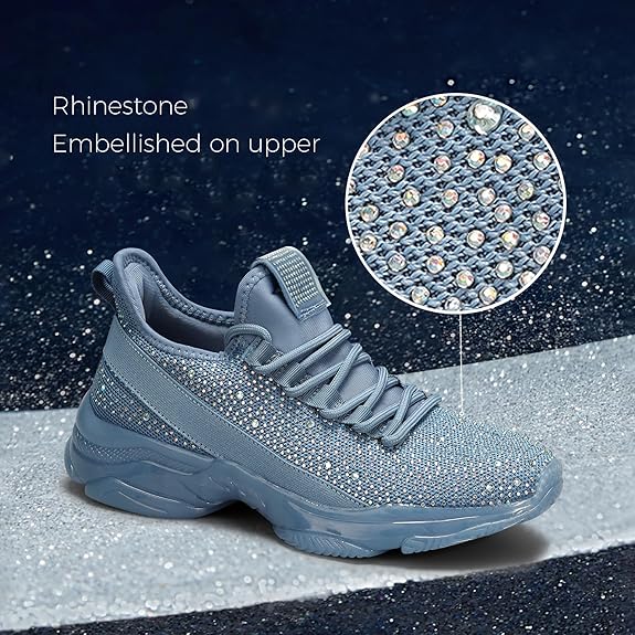 Women's Rhinestone Mesh Slip On Walking Shoes