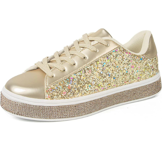 Women's Glitter Tennis Sneakers Neon Dressy Sparkly Sneakers