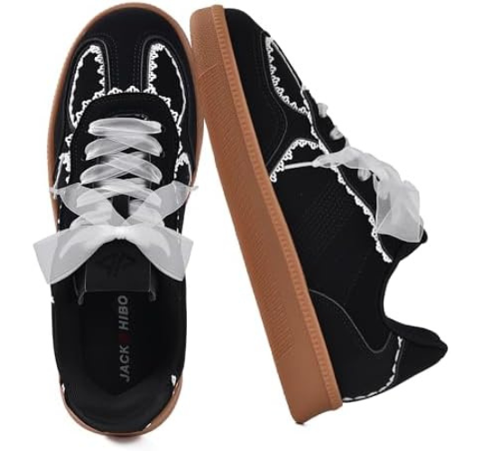 Women's Ribbon Lace-Up Fashion Sneakers Arch Support